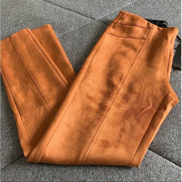 NWT! Fashion Nova Faux Suede Cognac Colored Pants - Picture 4 of 8